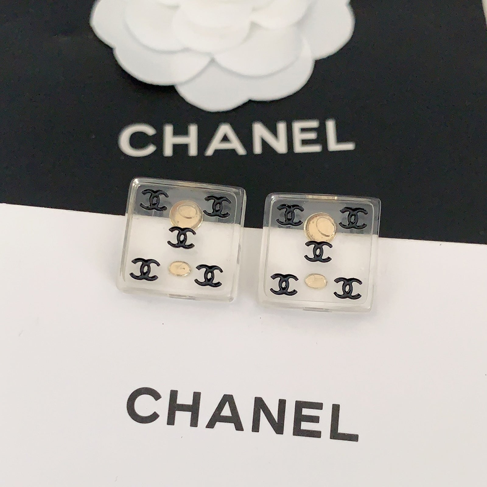 18K  Chanel Transparent Resin Earrings
