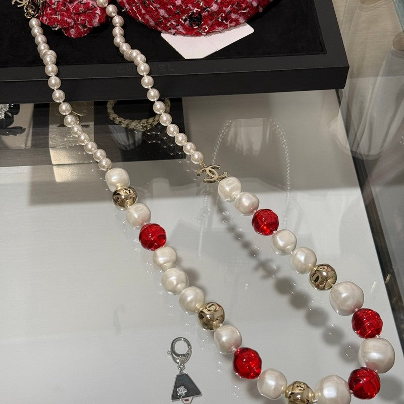 18K  Chanel Red Crystal Pearl Necklace