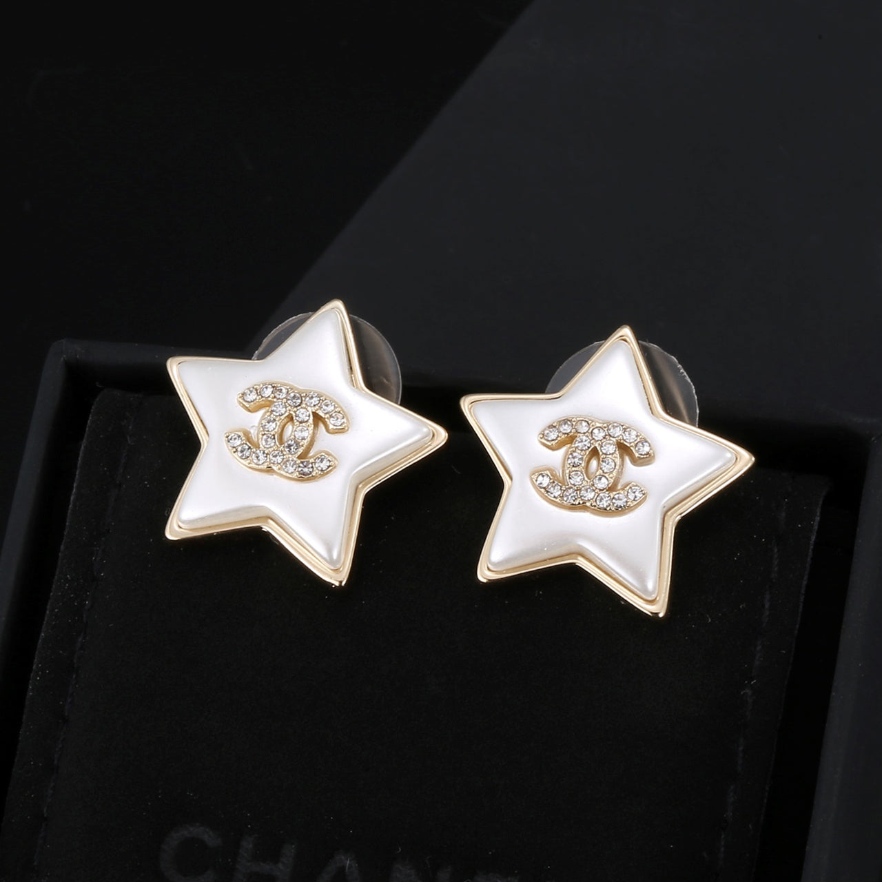 18K  Chanel Star Pearl Earrings