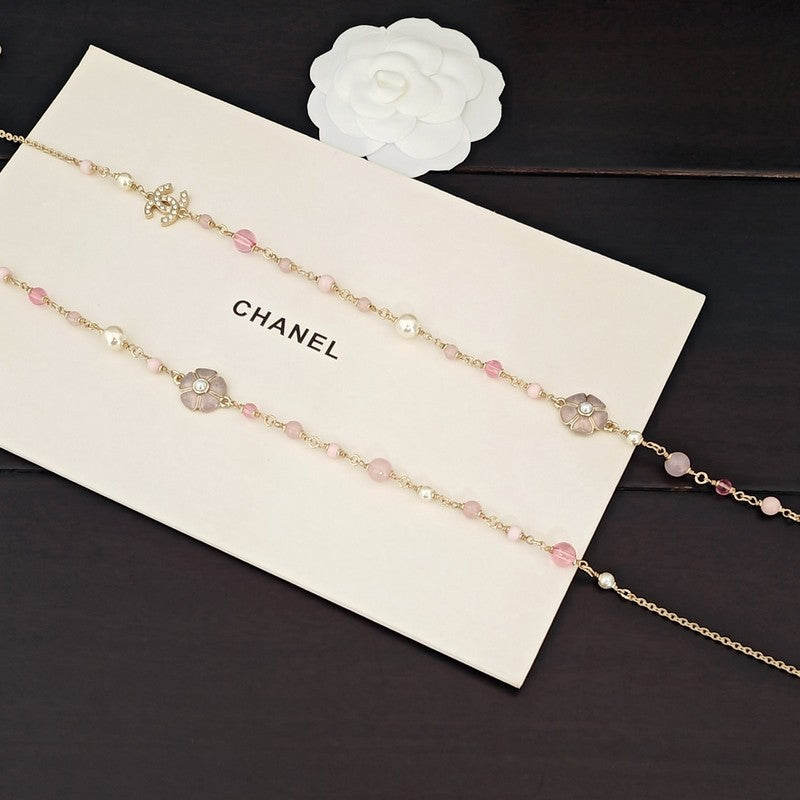 18K  Chanel Pink Pearl Long Necklace