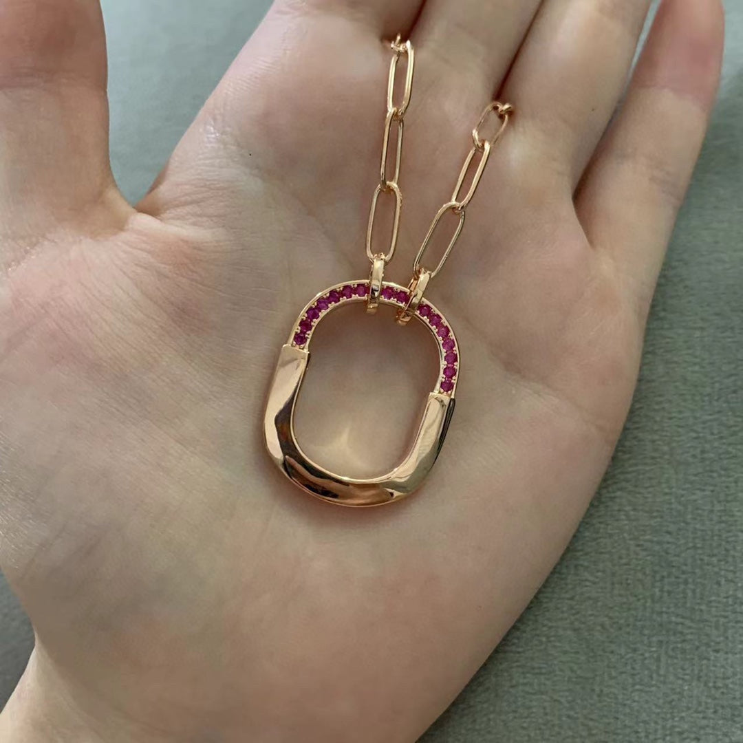 18K Tiffany Lock Pink Pave Diamonds Necklace