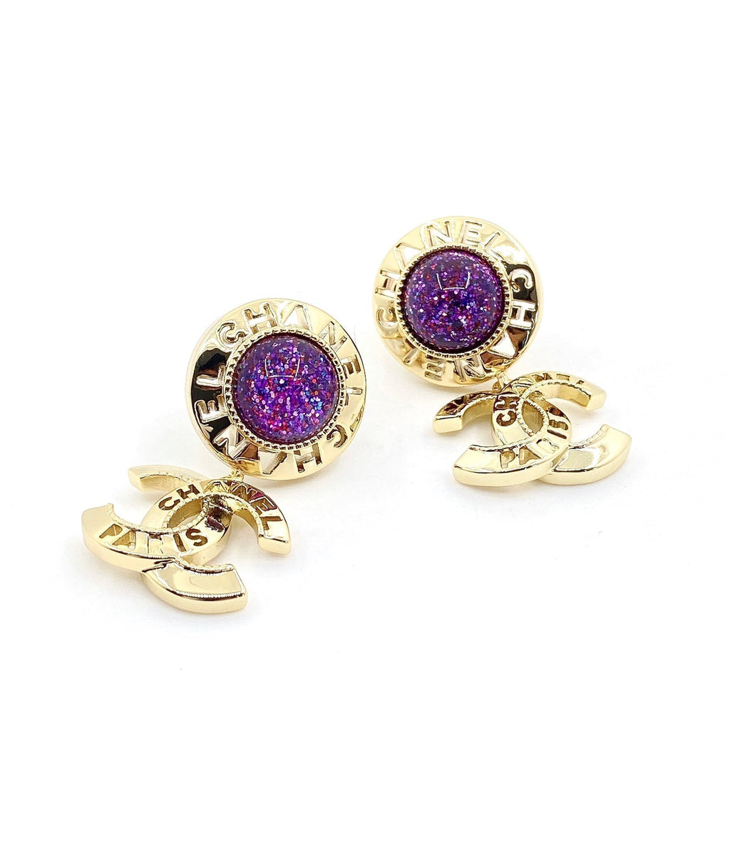 18K  Chanel Purple Crystals Earrings