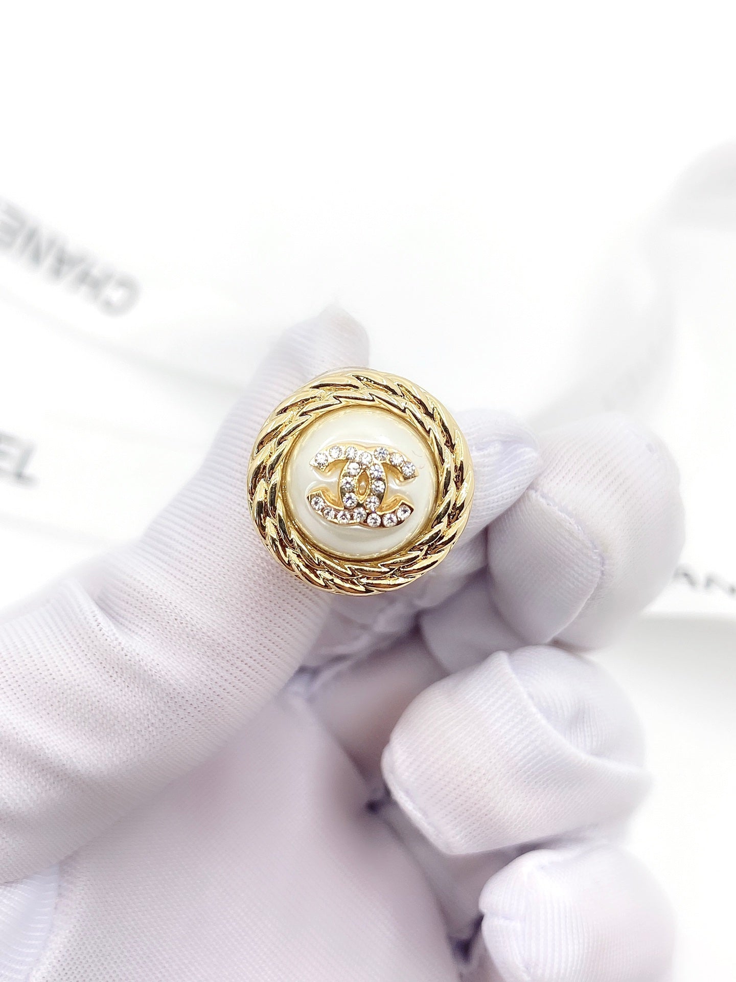 18K  Chanel White Pearl Earrings