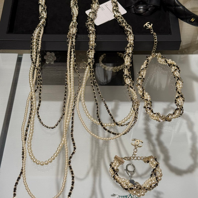 18K  Chanel Pearl Leather Choker Necklace