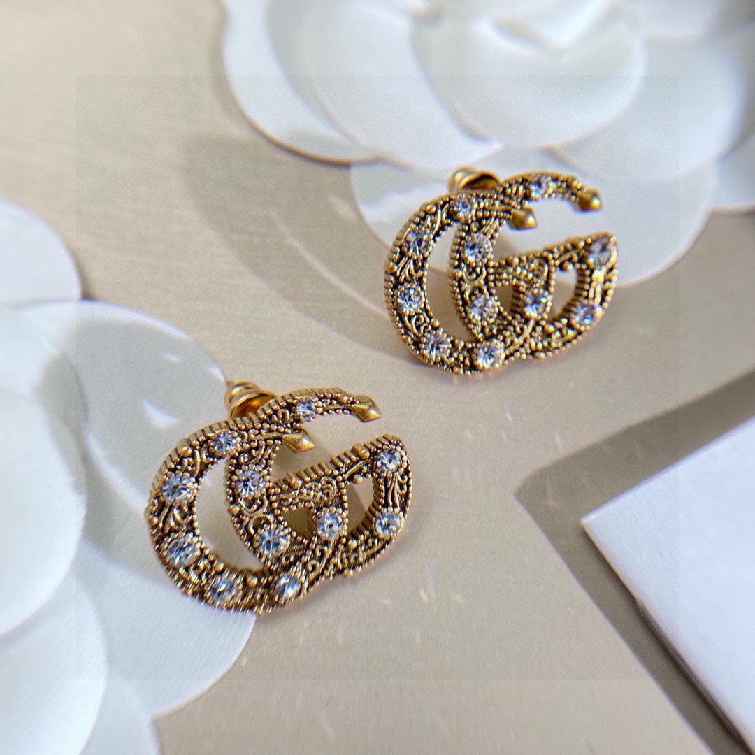 18K Double Gucci Crystals Earrings