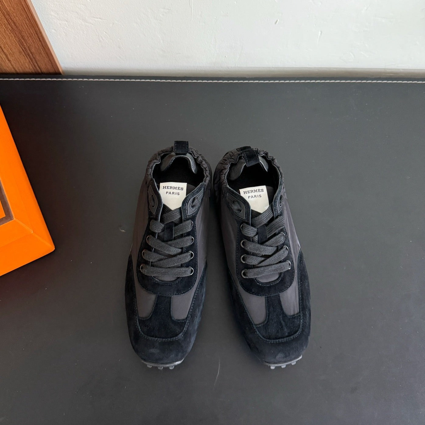 HERMES SKATEBOARD SHOES BLACK SUEDE