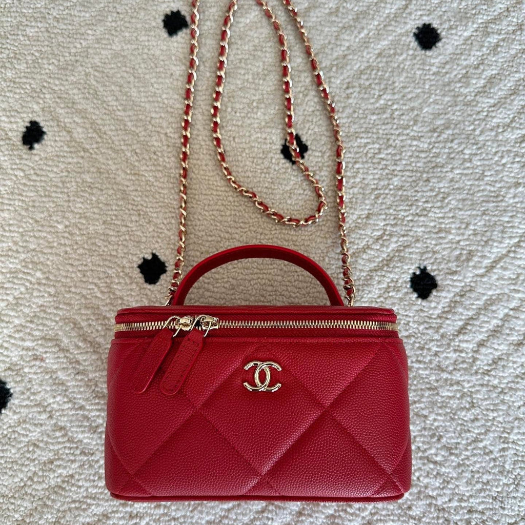 CHANEL 25S VANITY BAG 17 IN RED CAVIAR LEATHER WITH GOLD HARDWARE