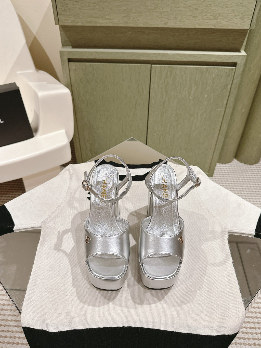 CHANEL HIGH SANDAL SILVER CALFSKIN