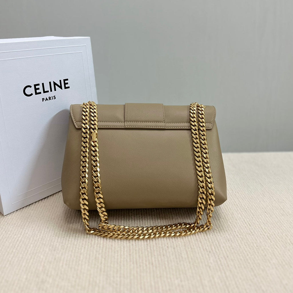 CELINE MEDIUM VICTOIRE BAG 25 IN SHADOW BROWN SUPPLE CALFSKIN GOLD HARDWARE