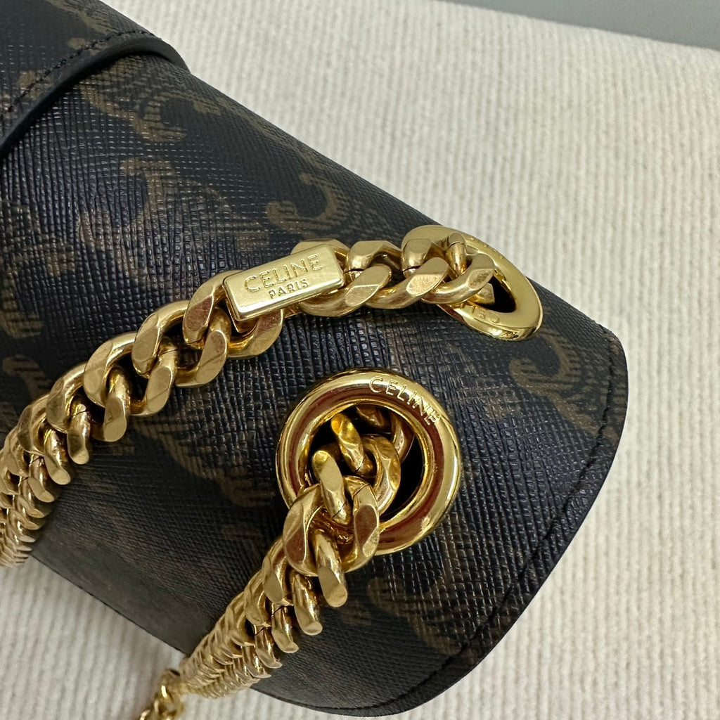 CELINE MEDIUM VICTOIRE BAG 25 IN BLACK TRIOMPHE CANVAS GOLD HARDWARE