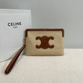 CELINE SMALL POUCH 25 IN BEIGE CANVAS AND BROWN CALFSKIN