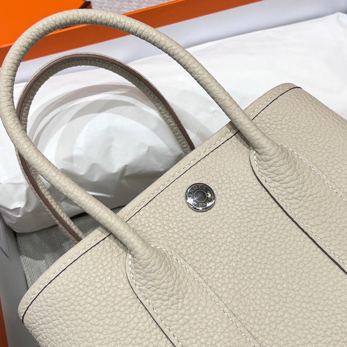 HERMES GARDEN PARTY 23CM IN OFF WHITE CALFSKIN