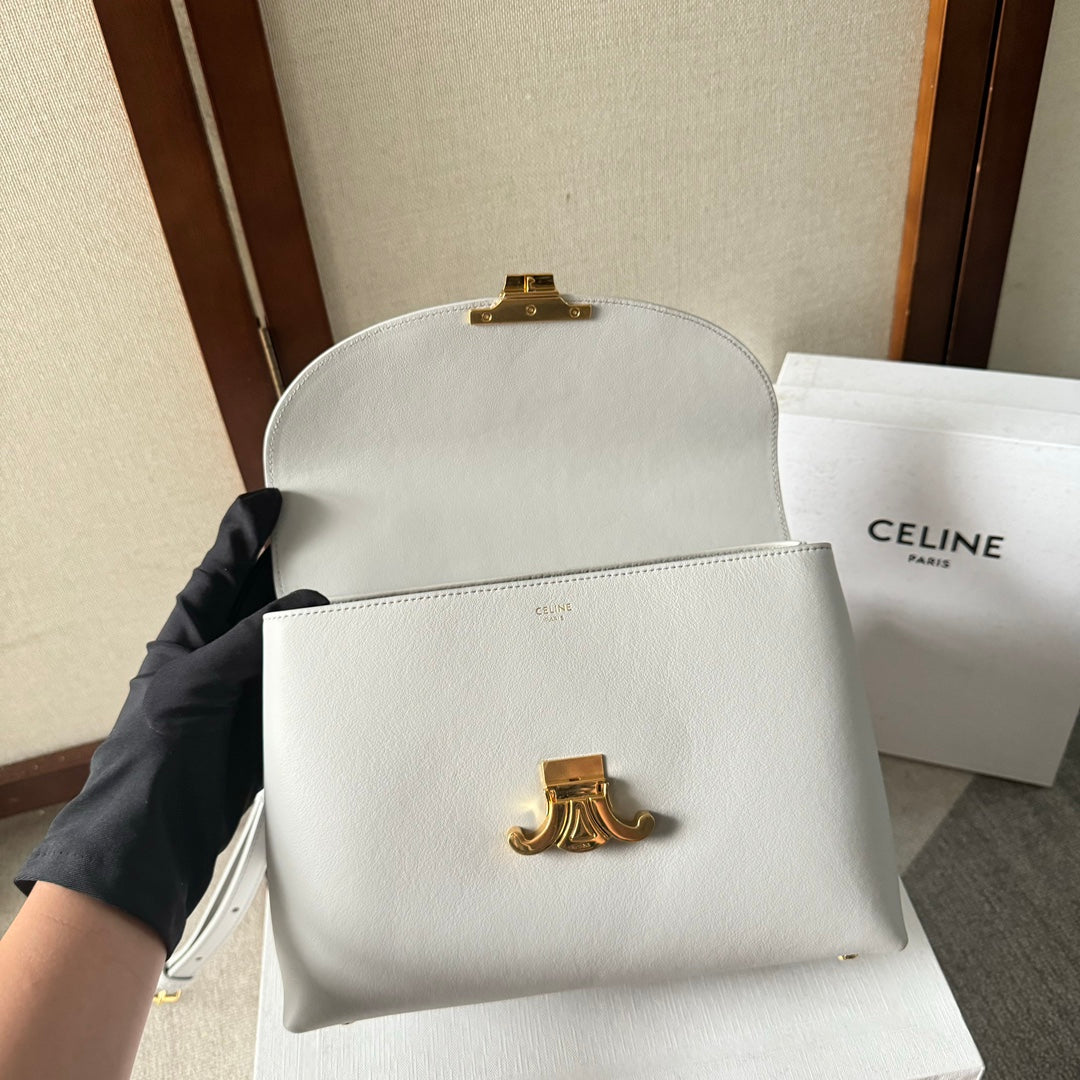 CELINE MEDIUM NINO BAG 25 IN WHITE SOFT CALFSKIN GOLD HARDWARE
