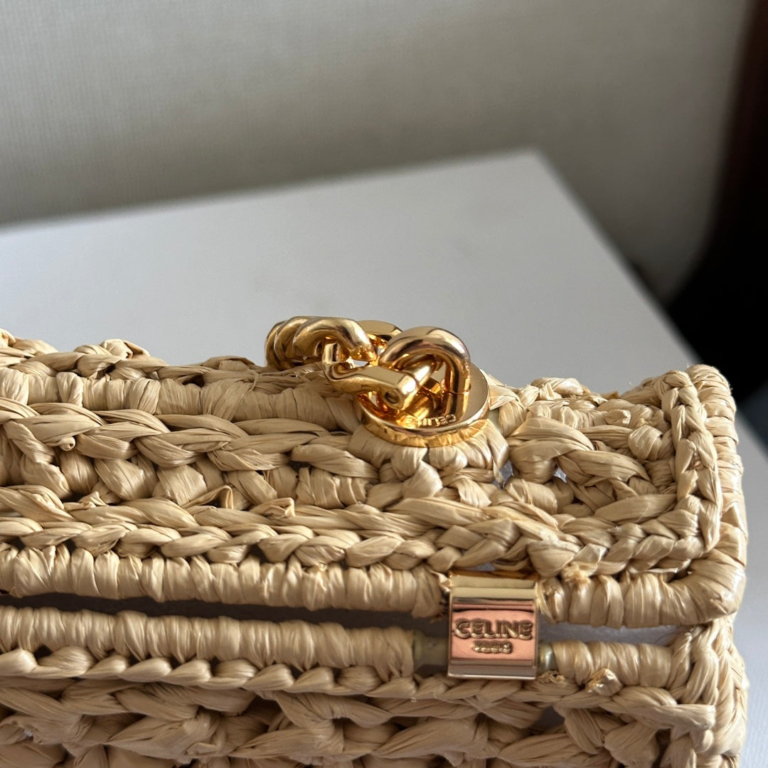 CELINE TRIOMPHE 20 IN BEIGE RAFFIA GOLD HARDWARE