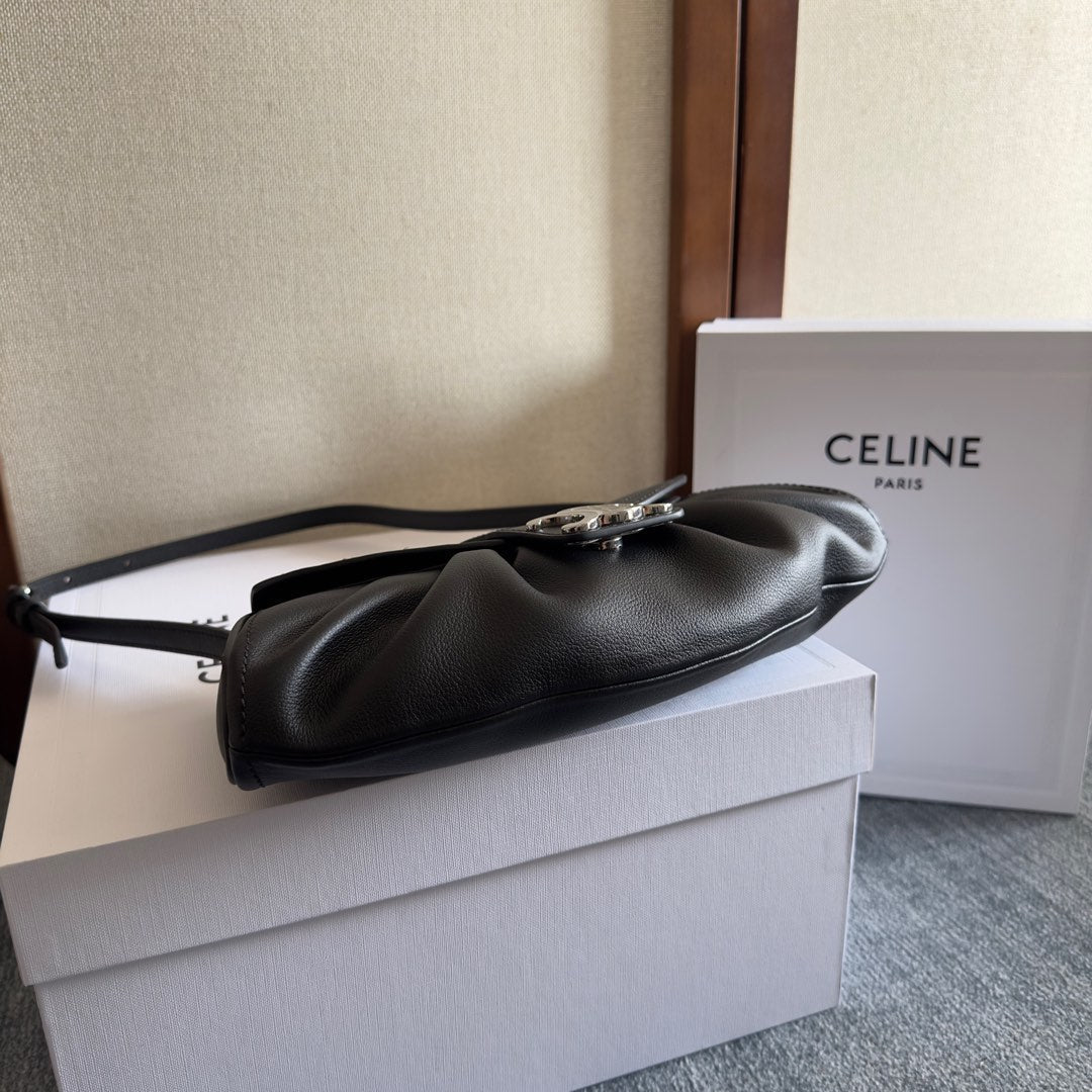 CELINE TEEN POLLY 29 IN BLACK CALFSKIN SILVER HARDWARE