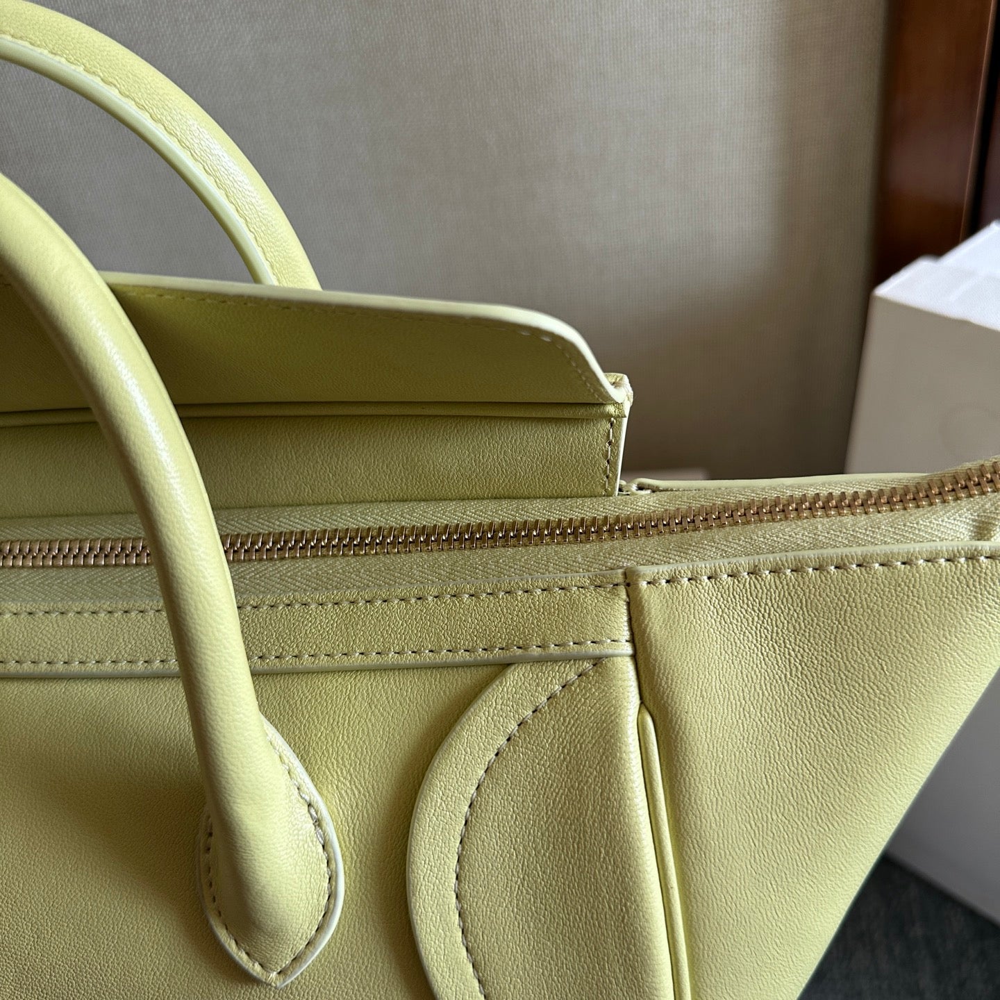 CELINE 25S NEW LUGGAGE 36MM IN PASTEL YELLOW CALFSKIN GOLD HARDWARE