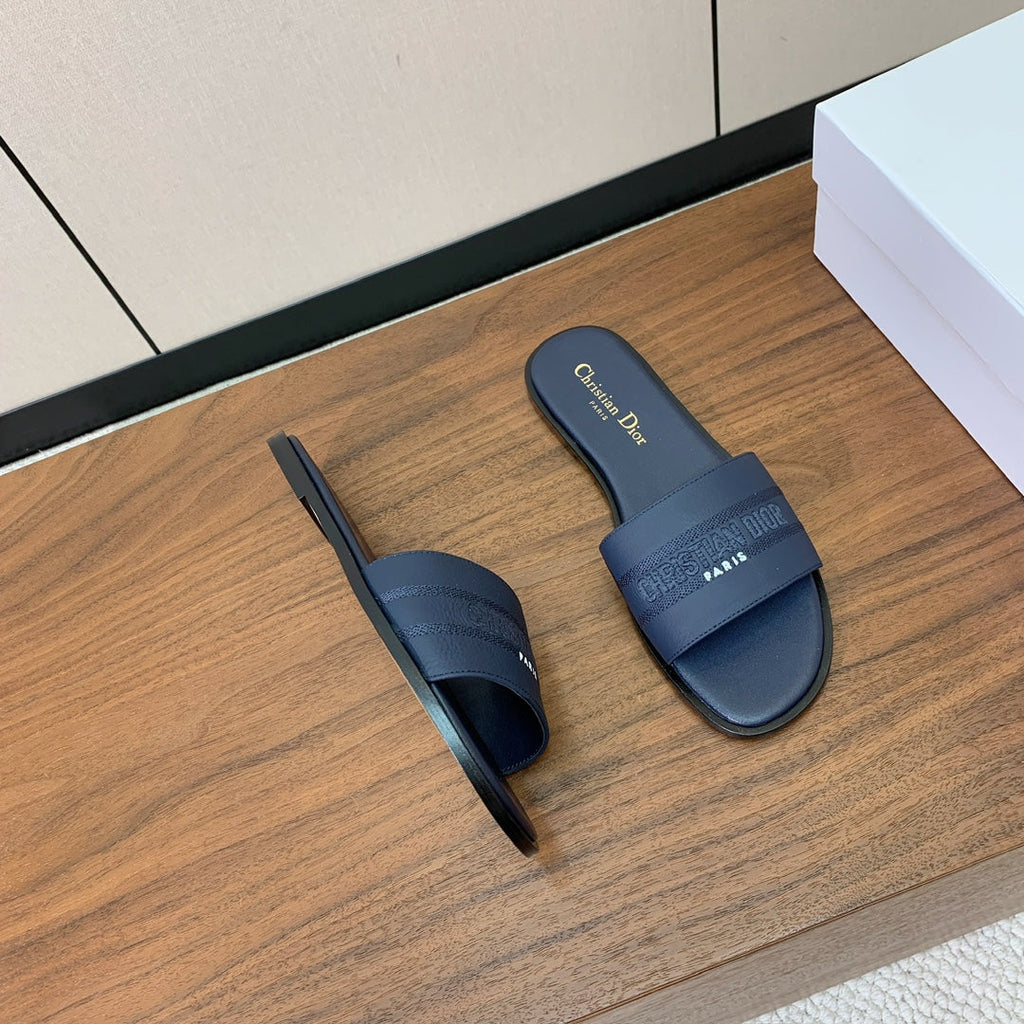 DIOR 25S DWAY SLIDE IN DEEP NAVY BLUE CALFSKIN