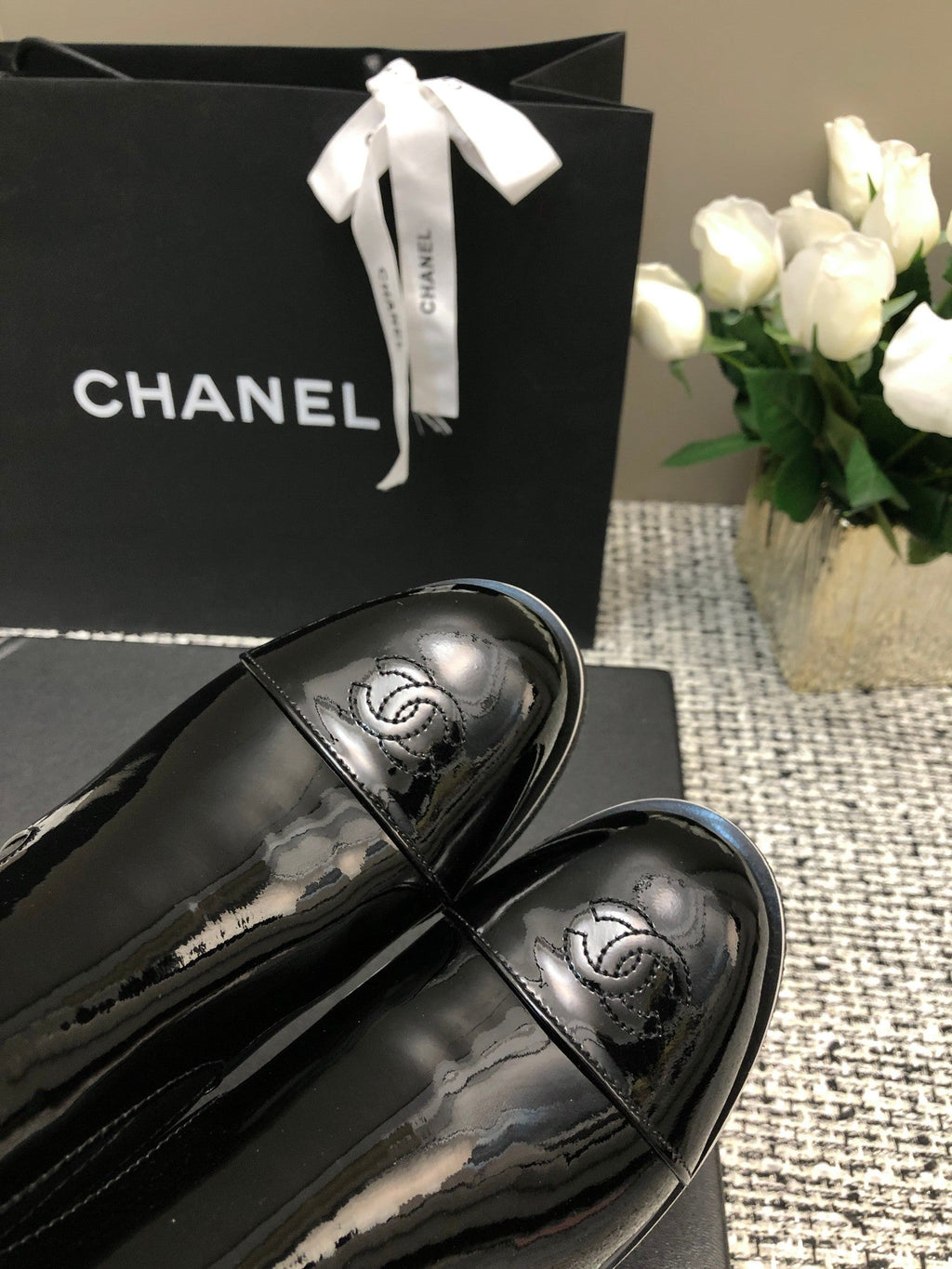 CHANEL ROUND-TOE SHORT BOOTS BLACK SHEEPSKIN