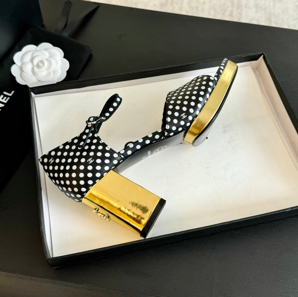 CHANEL Platform Peep-Toe Sandals Black/White Caro Lambskin