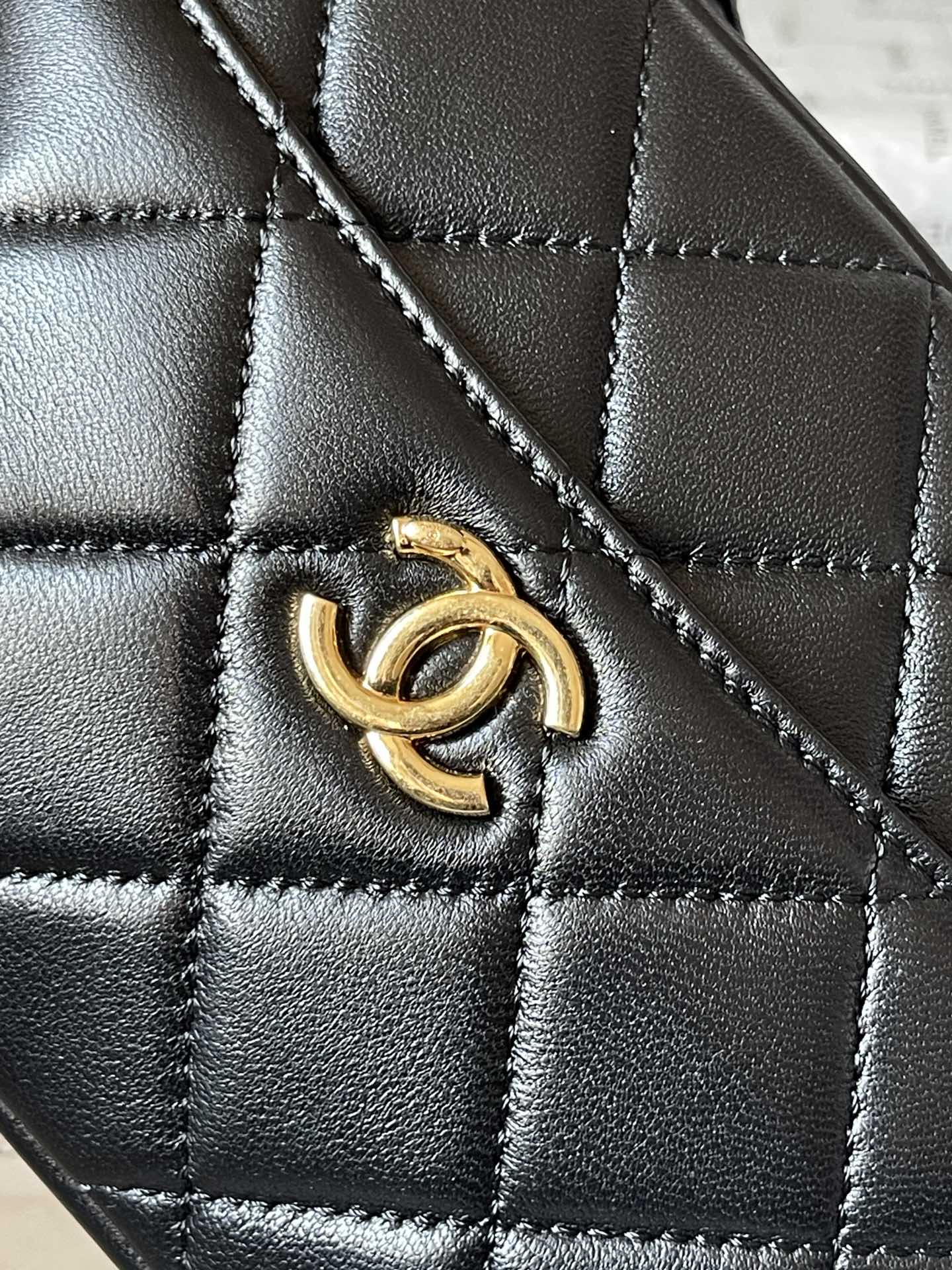 CHANEL CAMERA BAG 18 IN BLACK QUILTED LAMBSKIN DOUBLE C GOLD COIN