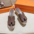HERMES 25S HIGH WEDGE SANDALS IN DUSTY ROSE BROWN LAMBSKIN STYLE 19