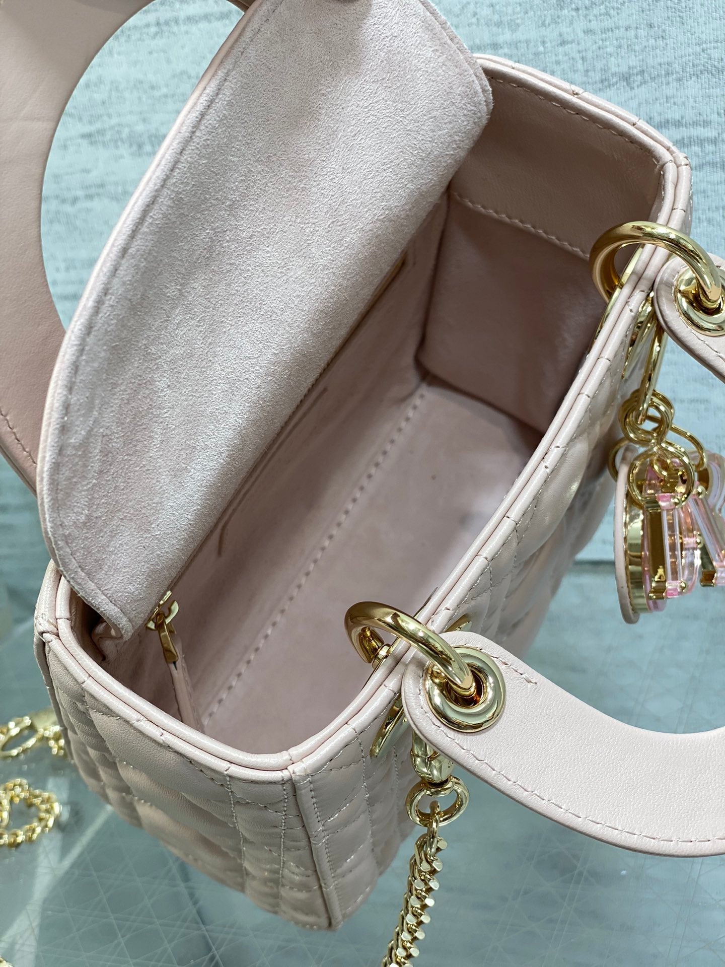 DIOR LADY MINI BAG 17 IN LIGHT PINK LAMBSKIN