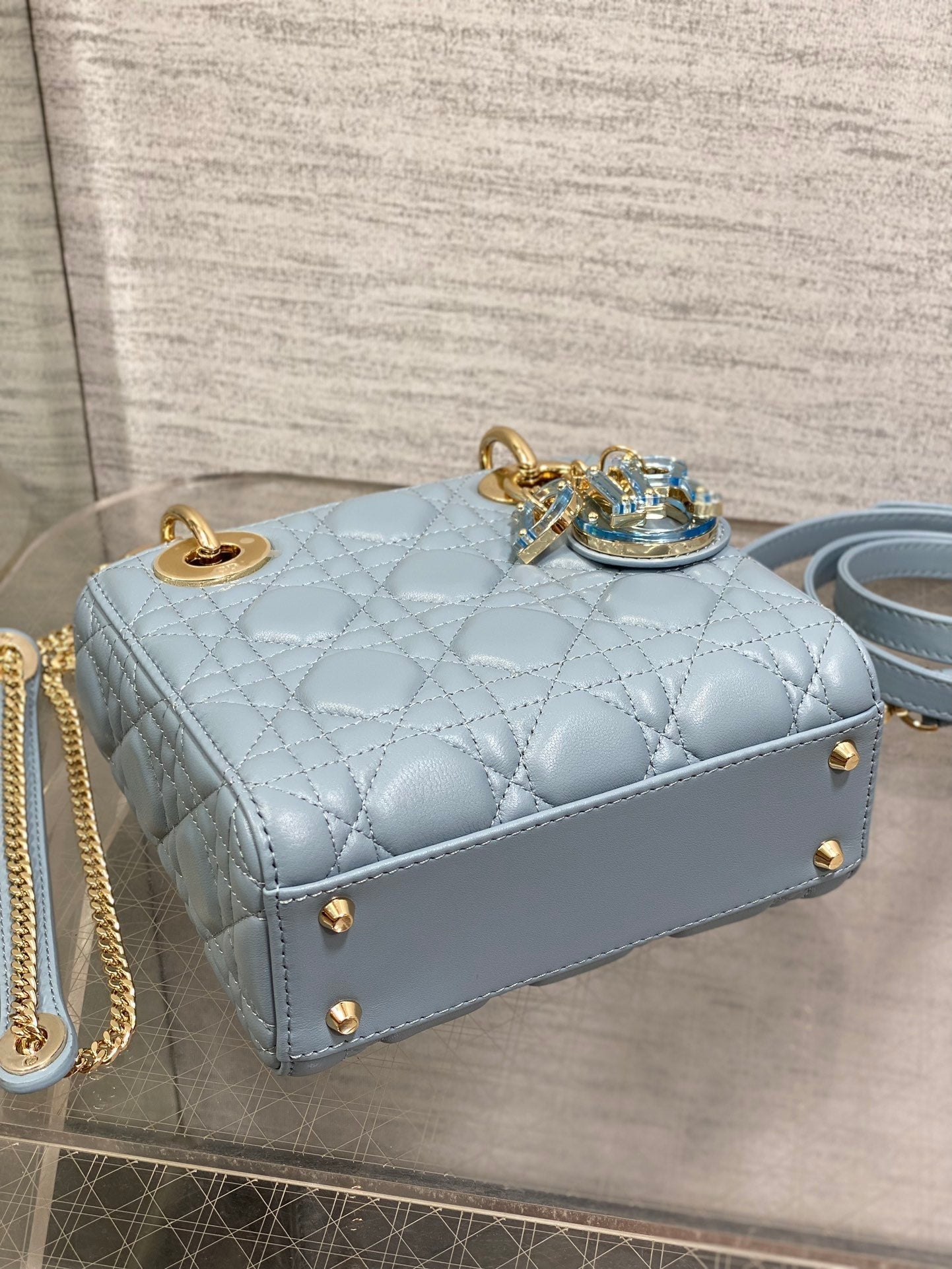 DIOR LADY MINI BAG 17 IN CERULEAN BLUE LAMBSKIN
