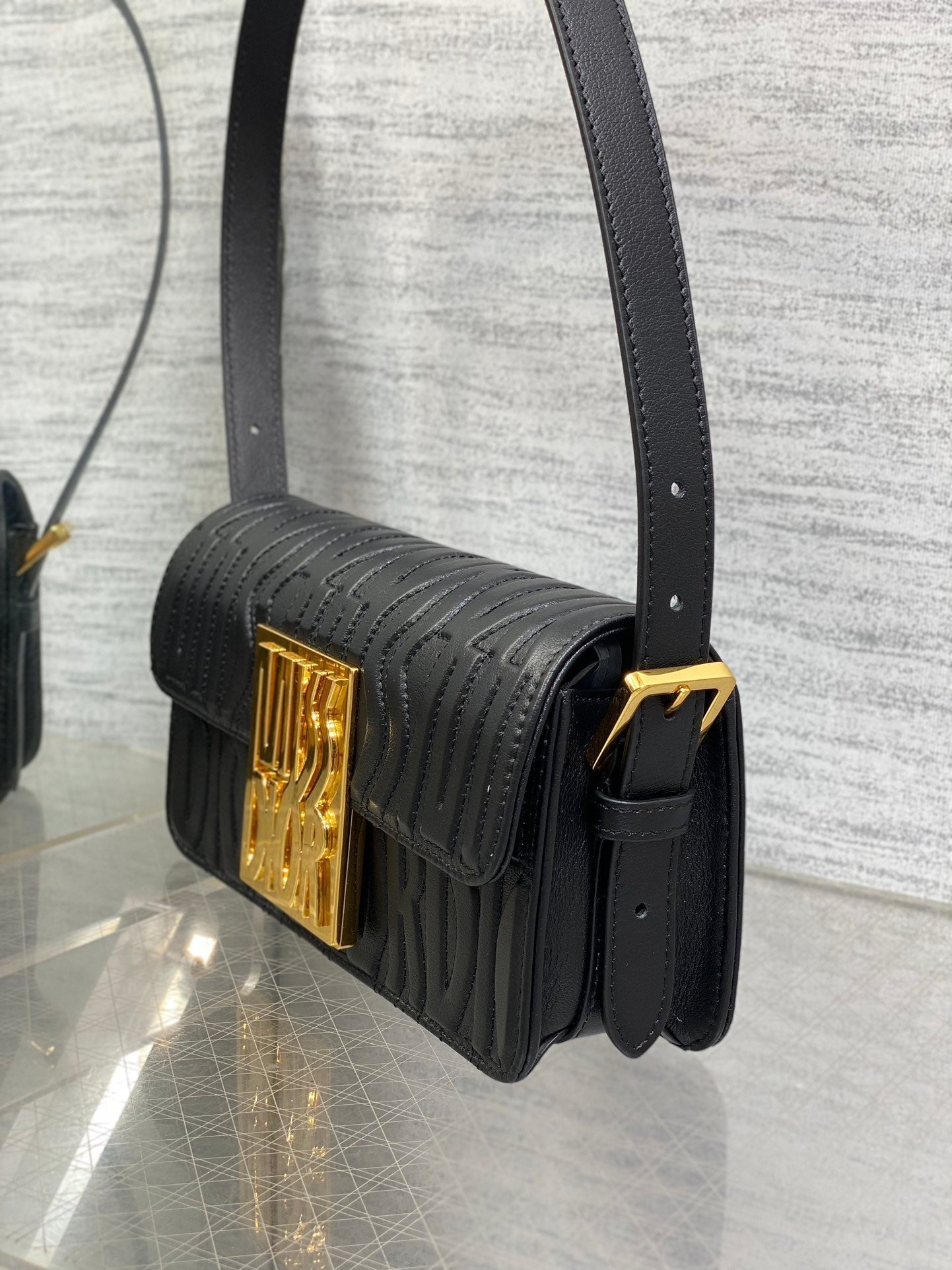 DIOR FLAP BAG 18 BLACK QUILTED ALLOVER CALFSKIN