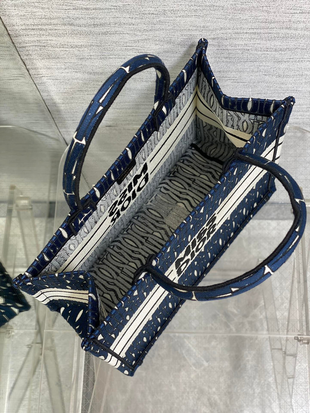 DIOR MISS MEDIUM TOTE 36 IN WHITE MIX DEEP COVE BLUE CANVAS