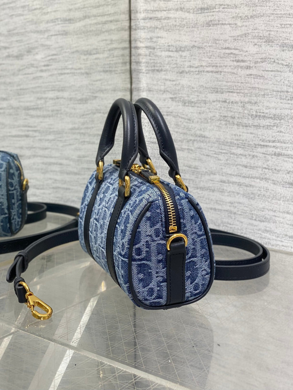 DIOR GROOVE MINI 17 BAG IN DENIM BLUE OBLIQUE MONOGRAM JACQUARD