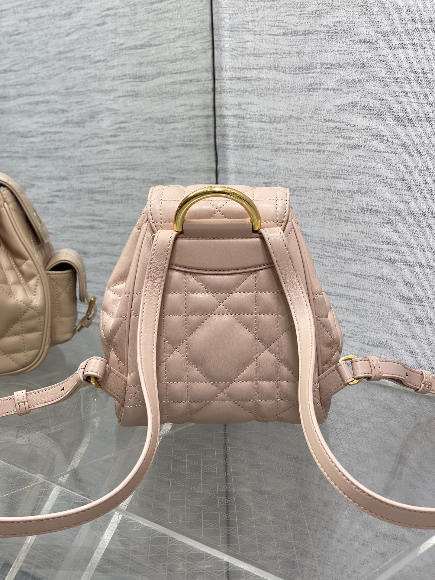 DIOR SMALL 20 CARO BACKPACK IN PEACH PINK MACROCANNAGE LAMBSKIN