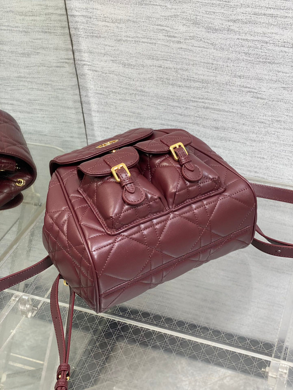 DIOR SMALL 23 CARO BACKPACK IN PLUM PURPLE MACROCANNAGE LAMBSKIN
