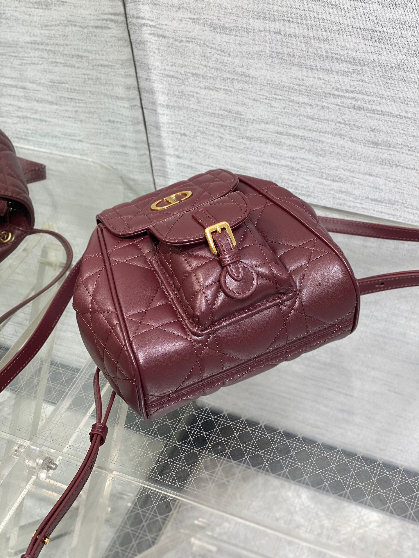 DIOR SMALL 20 CARO BACKPACK IN PLUM PURPLE MACROCANNAGE LAMBSKIN