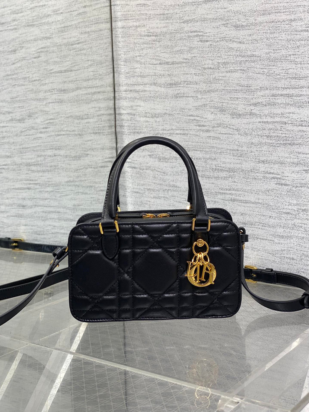 DIOR MINI GROOVE BAG 20 IN BLACK MACROCANNAGE LAMBSKIN 226487