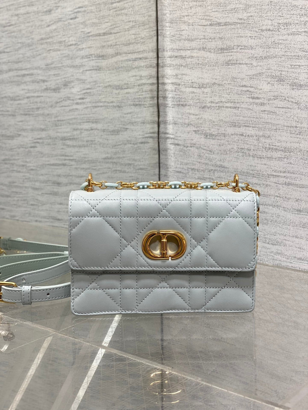 DIOR MISS CARO MINI 17 BAG IN CHROME GRAY MACROCANNAGE LAMBSKIN