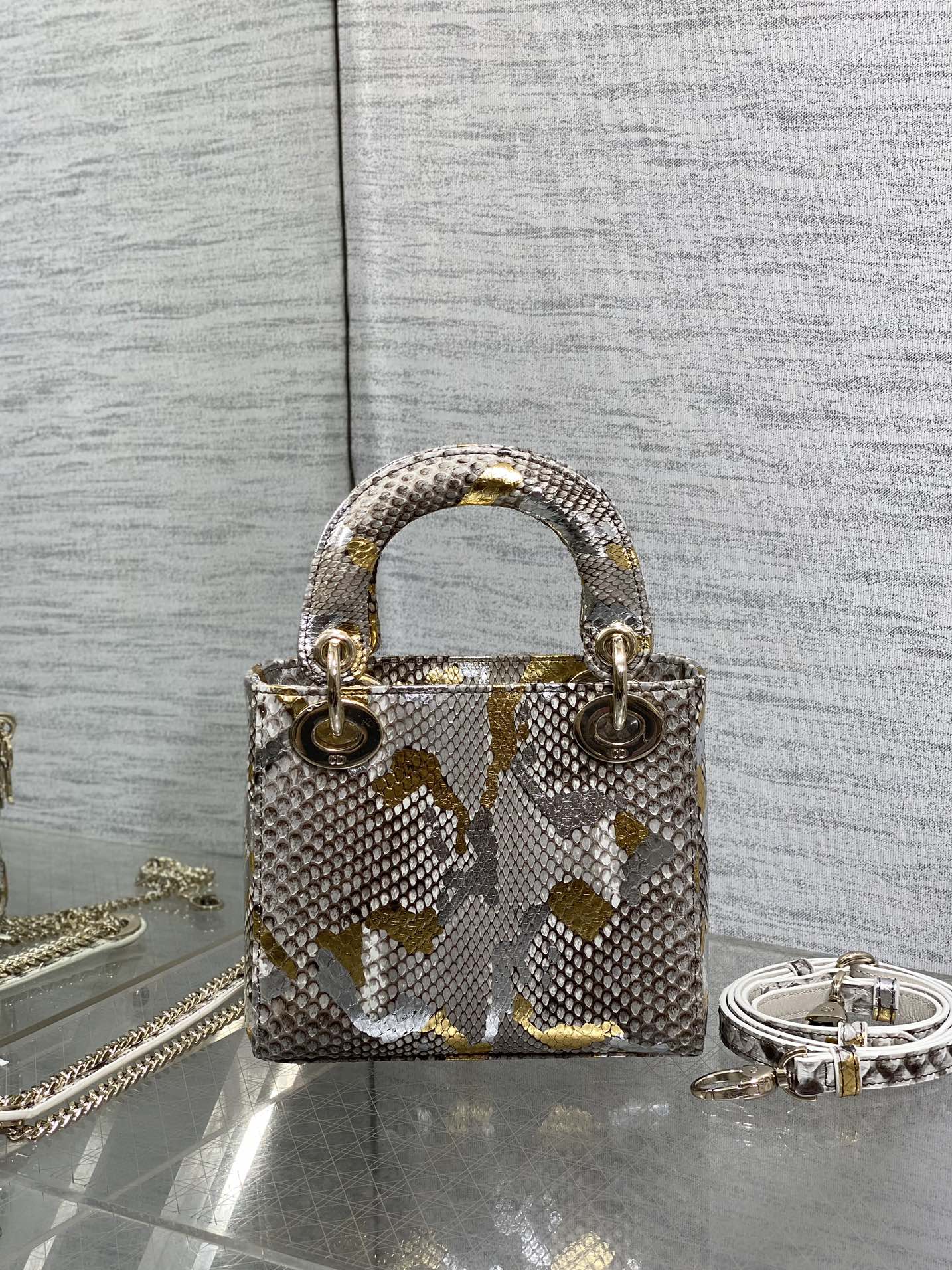 DIOR MINI 17 LADY BAG IN COLORFUL SNAKESKIN PATTERN LAMBSKIN 225983