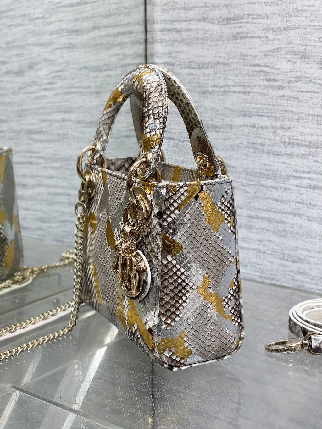 DIOR MINI 17 LADY BAG IN COLORFUL SNAKESKIN PATTERN LAMBSKIN 225983