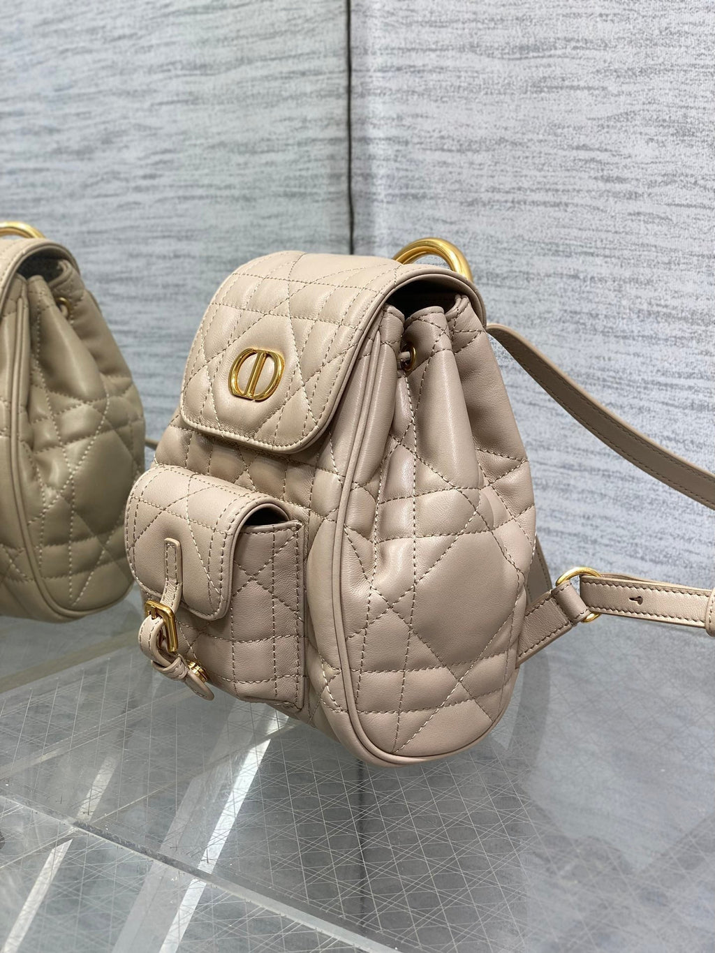DIOR SMALL 20 CARO BACKPACK IN ALMOND BEIGE MACROCANNAGE LAMBSKIN