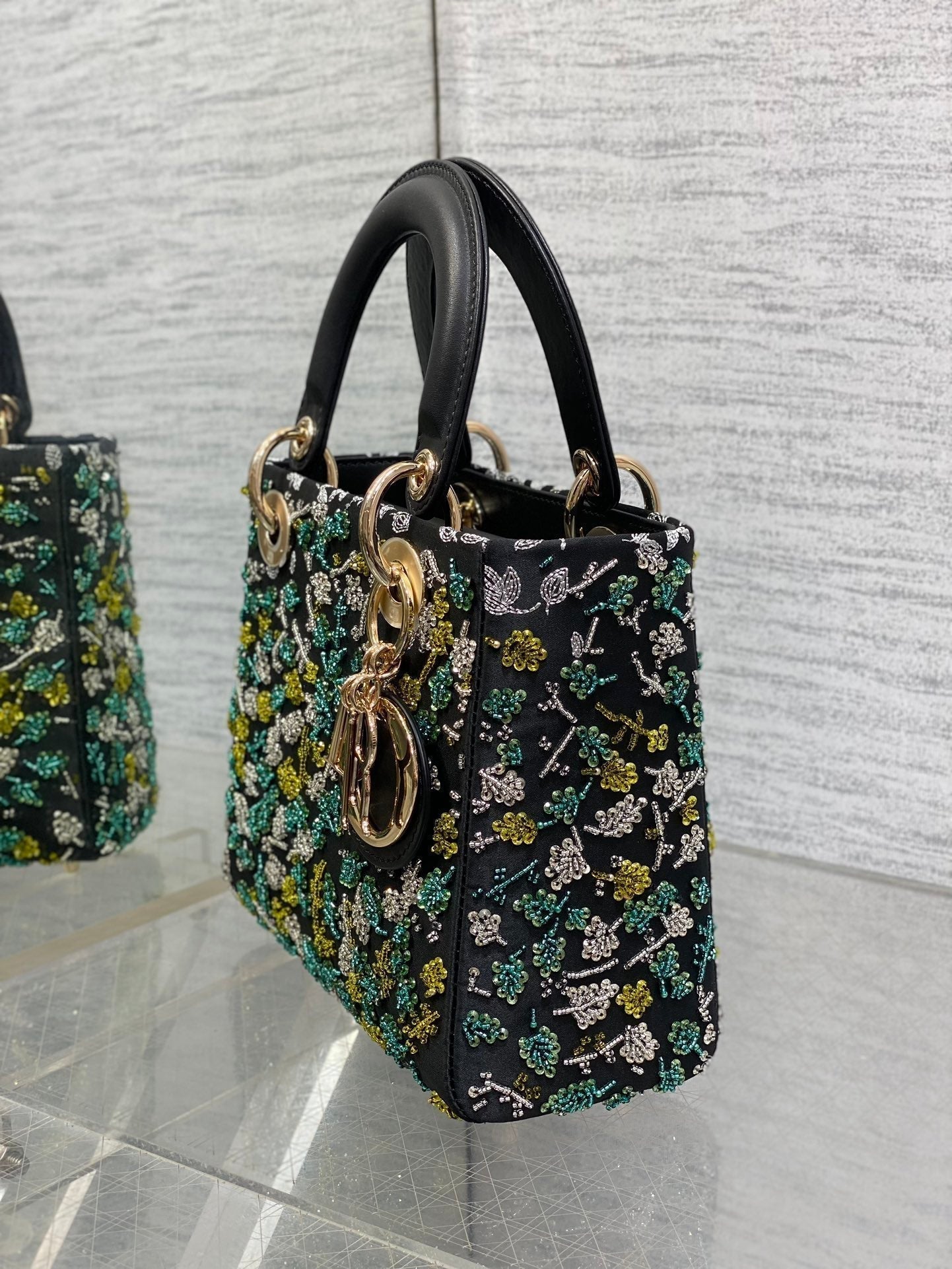 DIOR SMALL 20 BAG BLACK LAMBSKIN WITH SHOOTING STAR EMBROIDERY WOMEN 226114
