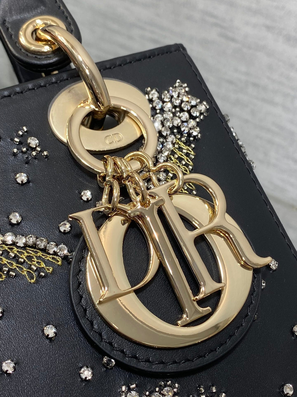 DIOR SMALL 20 BAG BLACK LAMBSKIN WITH SHOOTING STAR EMBROIDERY WOMEN