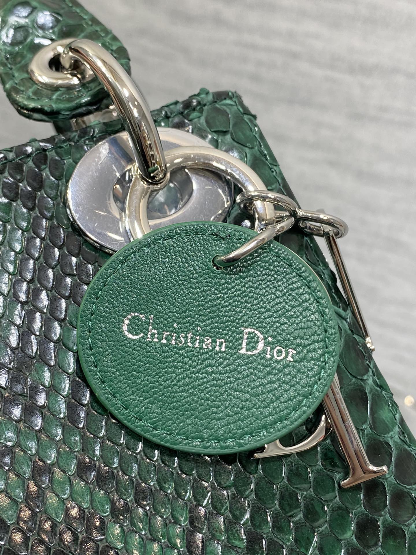 DIOR MINI 17 LADY BAG IN GREEN FOREST MIX BLACK SNAKESKIN PATTERN LAMBSKIN