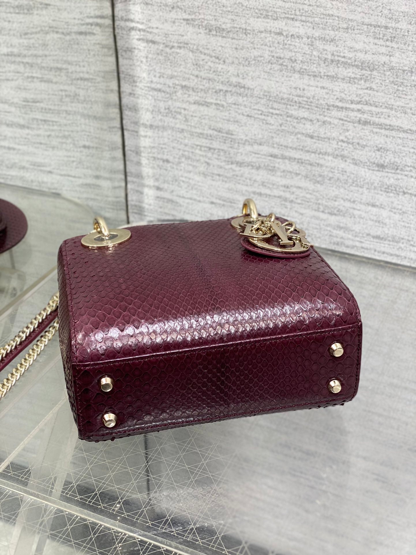 DIOR MINI 17 LADY BAG IN PLUM PURPLE SNAKESKIN PATTERN LAMBSKIN