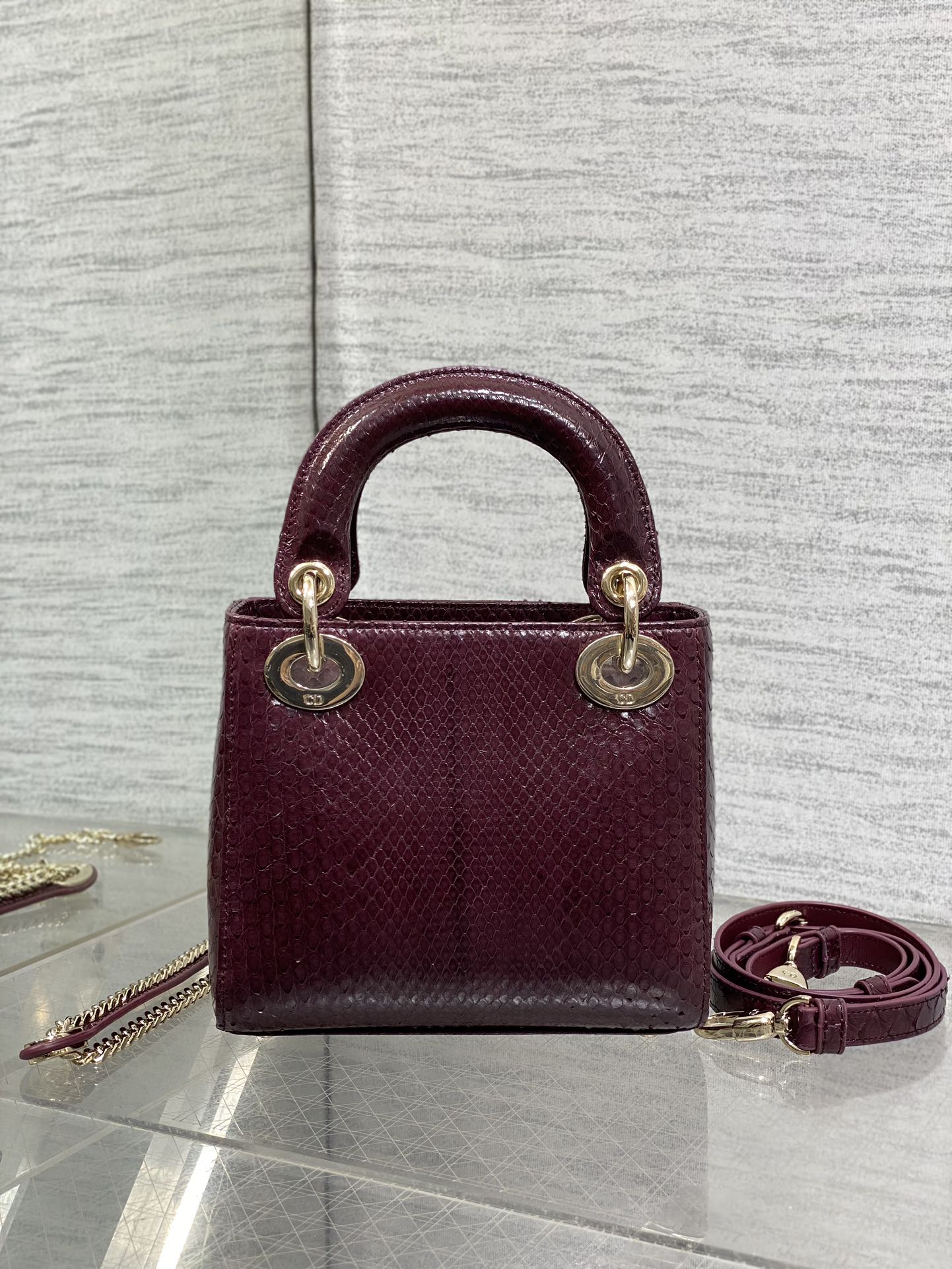 DIOR MINI 17 LADY BAG IN PLUM PURPLE SNAKESKIN PATTERN LAMBSKIN