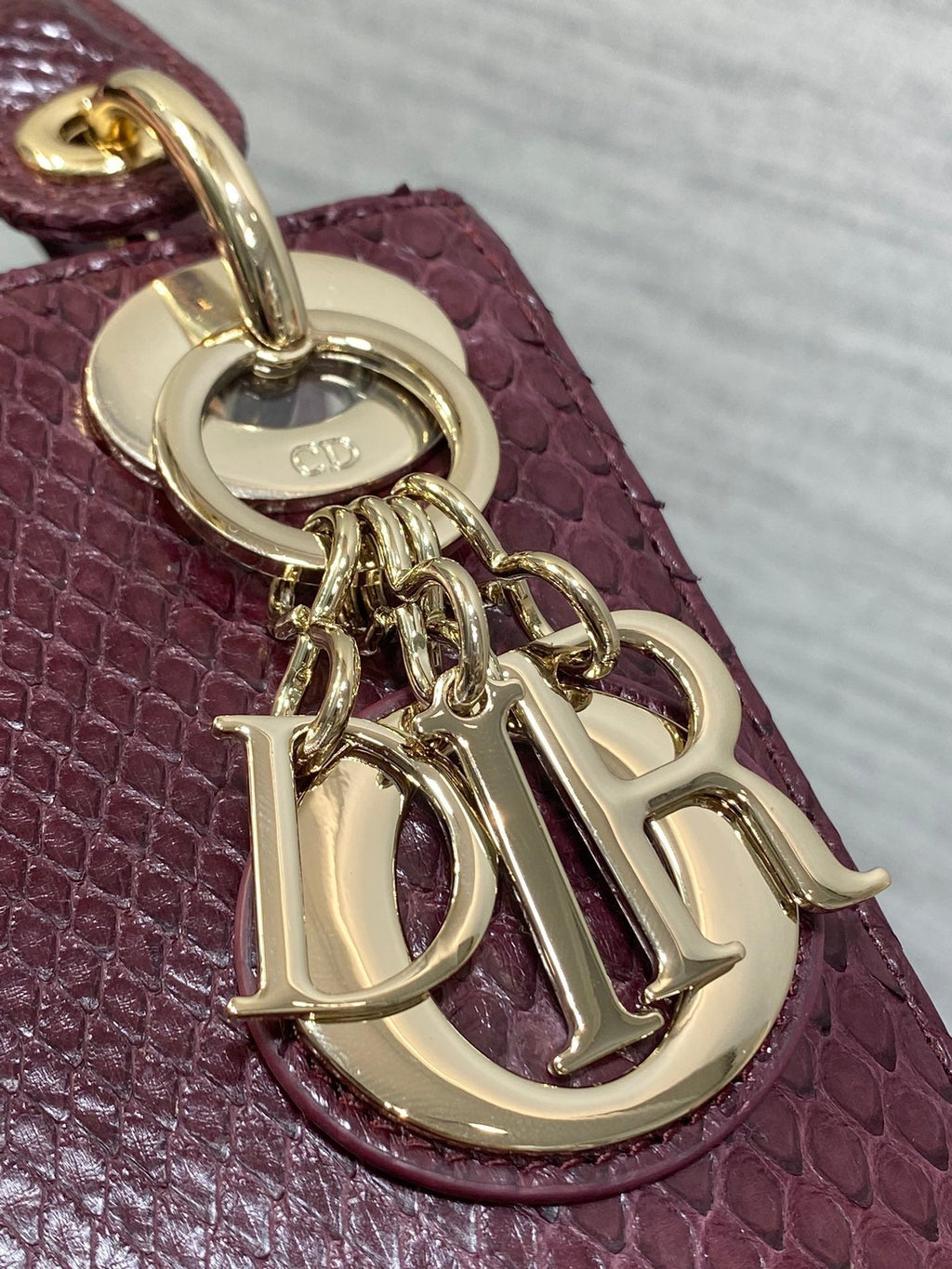 DIOR MINI 17 LADY BAG IN PLUM PURPLE SNAKESKIN PATTERN LAMBSKIN