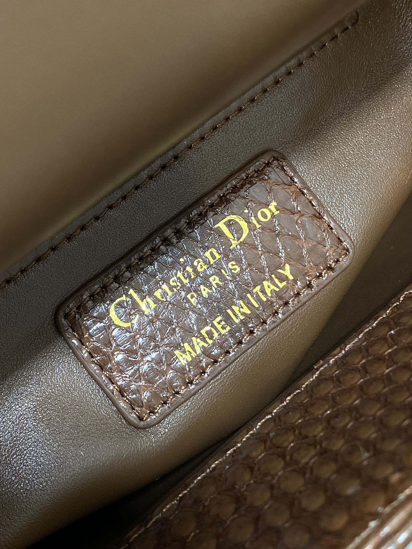 DIOR MINI 17 LADY BAG IN PEACAN BROWN METALLIC LAMBSKIN