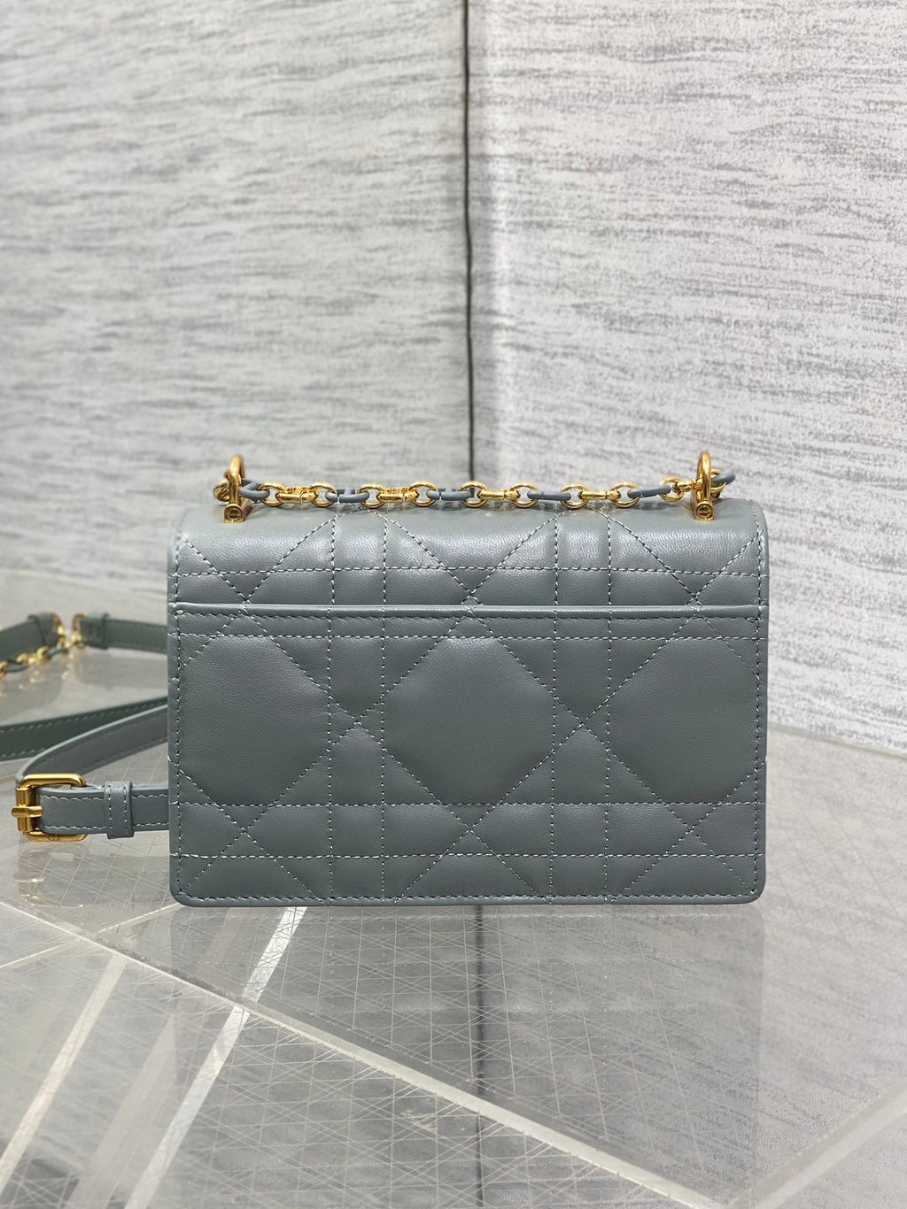 DIOR MISS CARO MINI BAG 17 IN OSLO GREY MACROCANNAGE LAMBSKIN