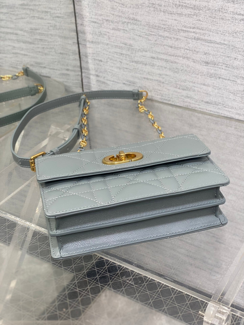 DIOR MISS CARO MINI BAG 17 IN OSLO GREY MACROCANNAGE LAMBSKIN