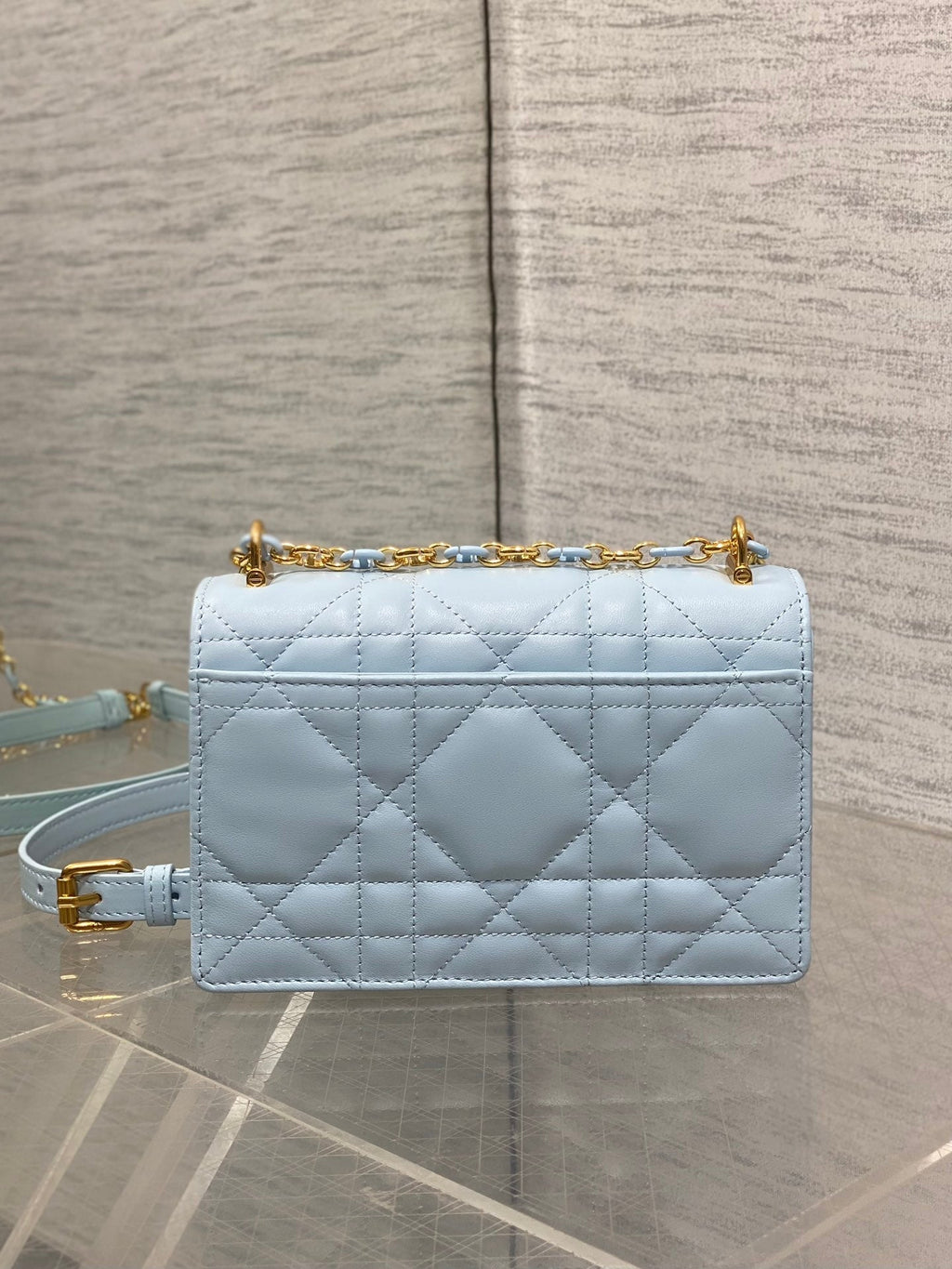 DIOR MISS CARO MINI BAG 17 IN BABY BLUE MACROCANNAGE LAMBSKIN