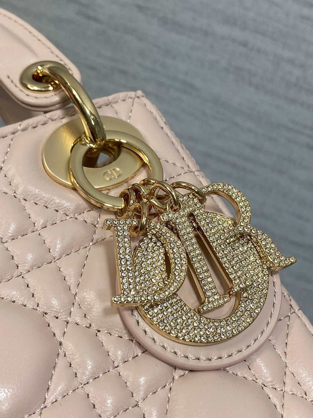 DIOR 25S MINI LADY  BAG 17 IN PINK CALFSKIN CHARM CRYSTAL EMBELLISHMENTS