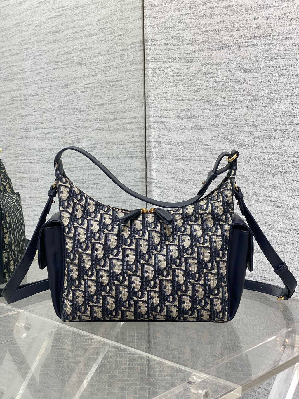 DIOR 25S MEDIUM D-DREAM BAG 24 IN BLUE  OBLIQUE JACQUARD AND SMOOTH CALFSKIN